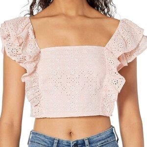 BCBGeneration Women's Smocked Cotton Eyelet Crop Top Size Small NWT
